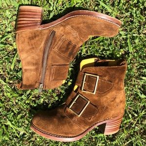 Frye Sabrina Double Buckle Chunky Heel Boots 7.5